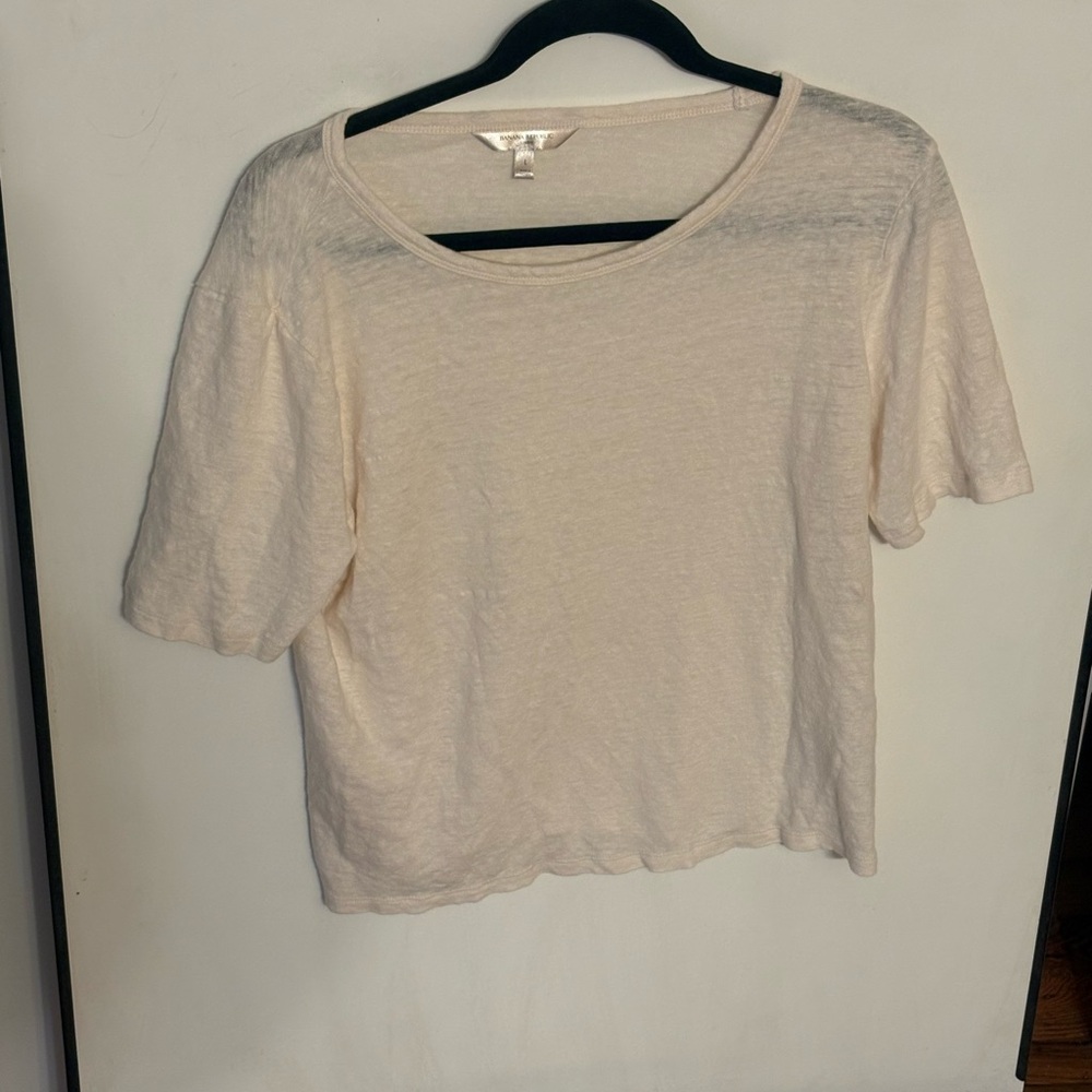 Banana Republic 100% Linen Light Cream Short Sleeve Top Size L - Picture 3 of 6